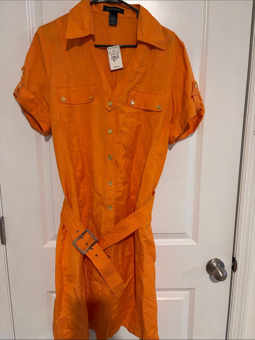Ashley Stewart Orange Button-Front Midi Shirt Dress with Belt
